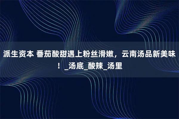 派生资本 番茄酸甜遇上粉丝滑嫩，云南汤品新美味！_汤底_酸辣_汤里